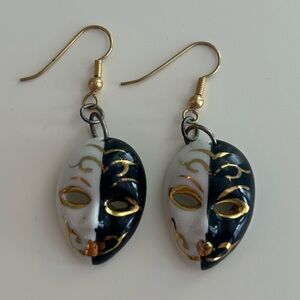 Vintage Venetian Venice Italy Black and White Mask Earrings
